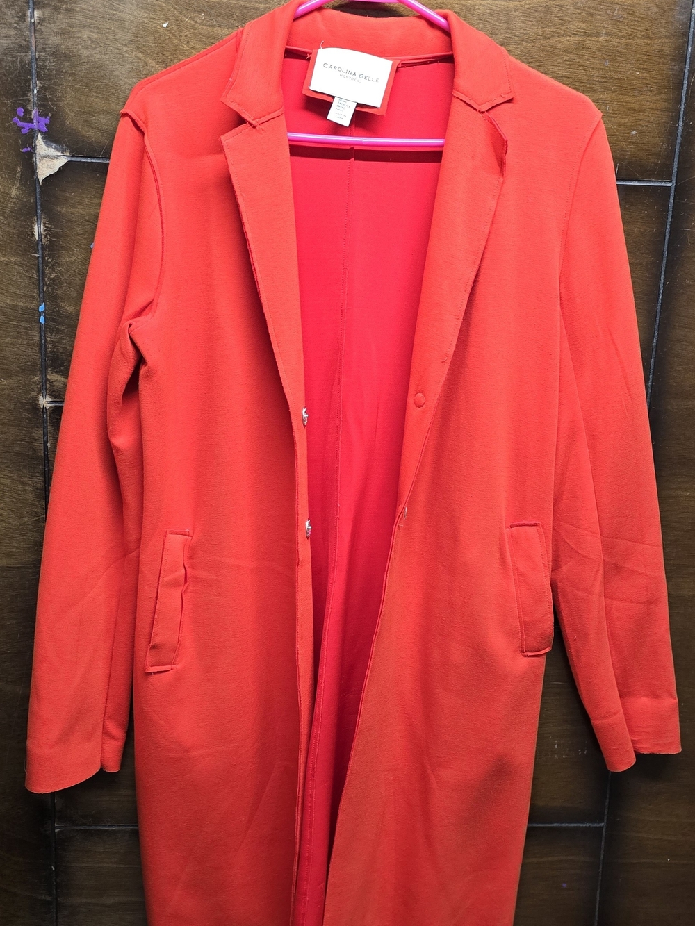 Carolina Belle Bright Red Long Trench Coat Xs